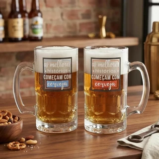 Kit Canecas de Chopp 300ml Vidro Cerveja Chope Bar Churrasco Presente Caneca Gelada Resistente