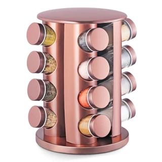 Porta Tempero Giratório 16 Potes Vidro Organizador de Condimentos Cozinha Rose Gold Redondo