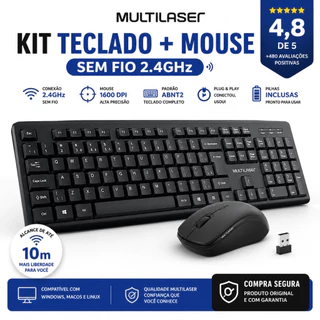 Combo Teclado E Mouse Sem Fio Multilaser Usb 2.4 Ghz - TC269 Cor Do Mouse Preto