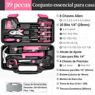 Kit De Ferramentas 39 Peças Para Uso Domestico