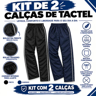 Calça de Tactel Kit 2 Calça Masculina Academia Caminhada Treino Dia Dia Leve