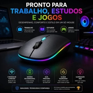 Mouse Sem Fio Recarregável Led 2.4ghz Bluetooth Notebook Pc