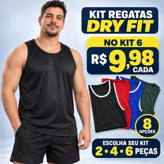 Kit Regatas Masculina Dry Fit Academia Corrida Treino Poliéster Leve 2 4 ou 6 Peças