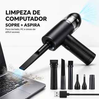 Aspirador e Soprador Portátil 2 em 1 para Limpeza Completa com 6 Bicos e 3 Velocidades Ajustáveis