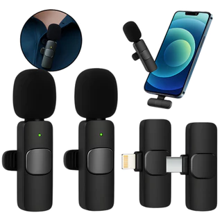 Microfone Lapela Sem Fio Onistek Type-C e Lightning 2.4G Bateria 3-4h para iPhone e Android