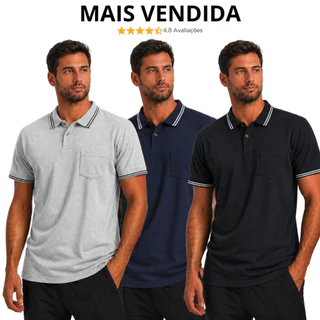 CAMISETA GOLA POLO ADULTA MASCULINA COM BOLSO CONFORTO