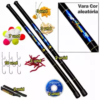 KIT 2 VARAS TELESCOPICA 2,10 M + LINHA + ANZOL + BOIA + ISCAS ARTIFICIAIS