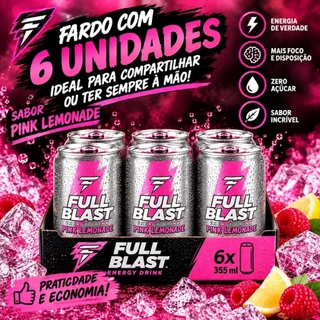 Energético Full Blast Pink Lemonade (Framboesa e Limão) Zero 355ml 6 Unid.
