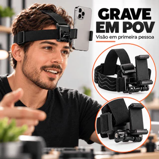Suporte de Cabeça para Celular Ajustável Gravação POV Mãos Livres Universal para Treinos e Tutoriais