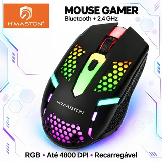 Electro Nest Mouse Gamer Sem Fio Bluetooth e 2,4GHz RGB Recarregável 4800 DPI para PC e Notebook MS08