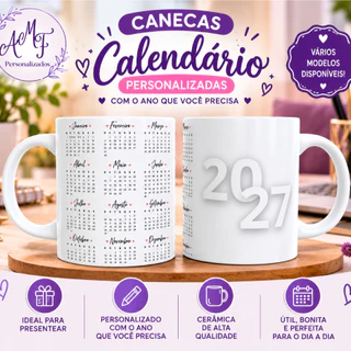 Caneca Calendário 2027 | Caneca Presente 2027 | Amigo Secreto 2027