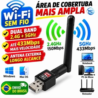 Adaptador Wi-Fi USB 1200Mbps Compatível com Windows Linux e iOS para Navegação e Jogos C818