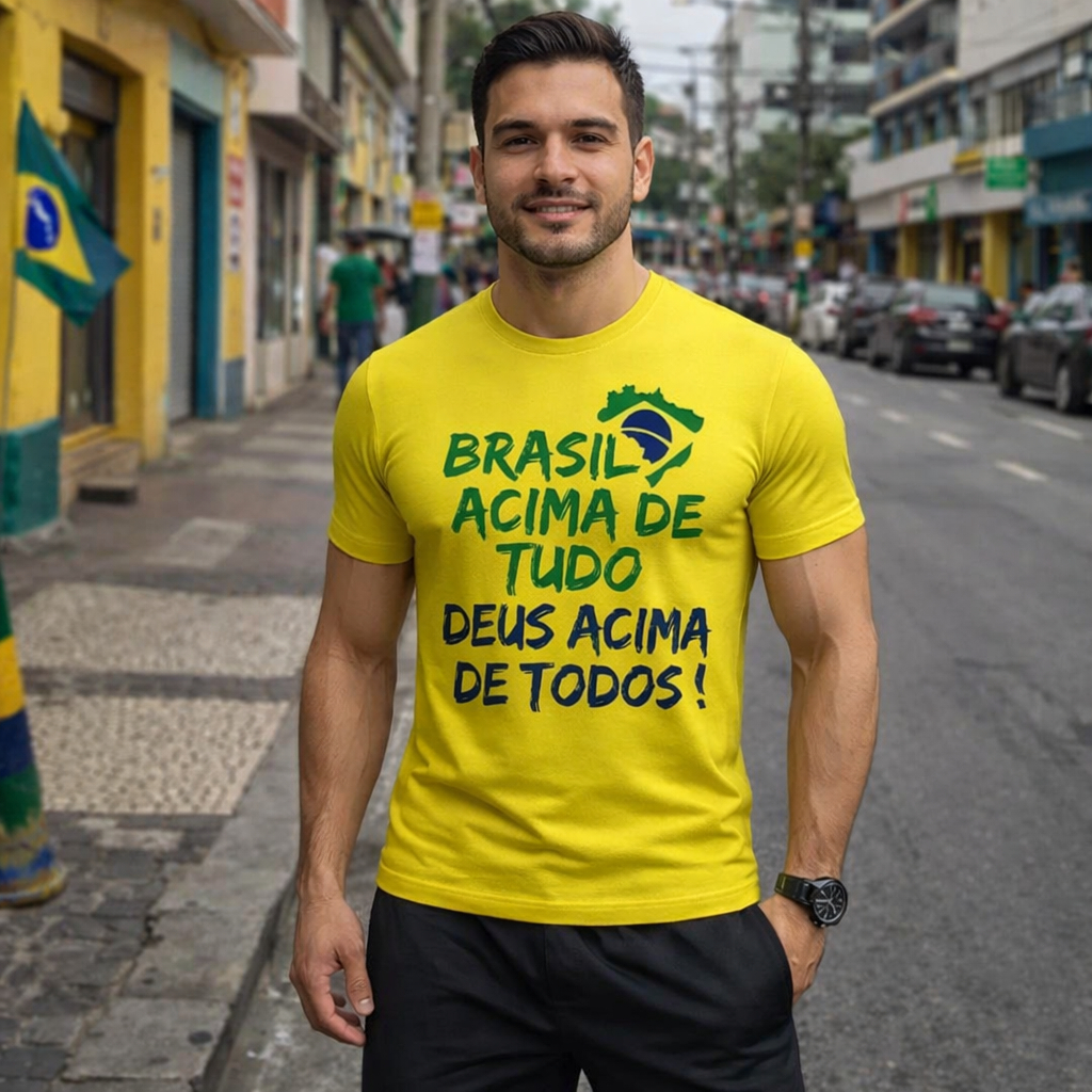 Camiseta Brasil Acima De Tudo Deus Acima De Todos Masculina Patriota ...