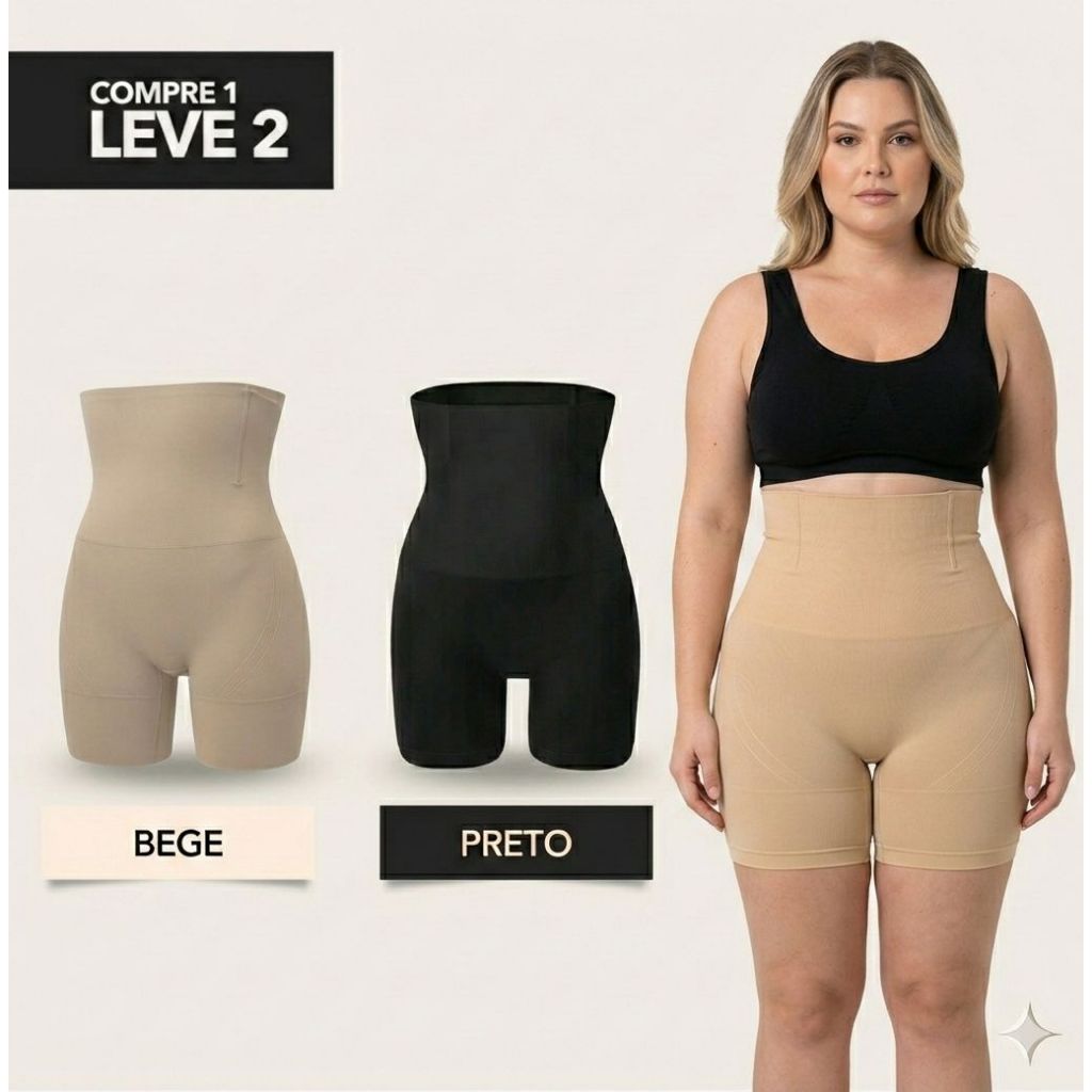2 Shorts Segunda Pele CINTA Modeladora Alta Compressão Barbatanas