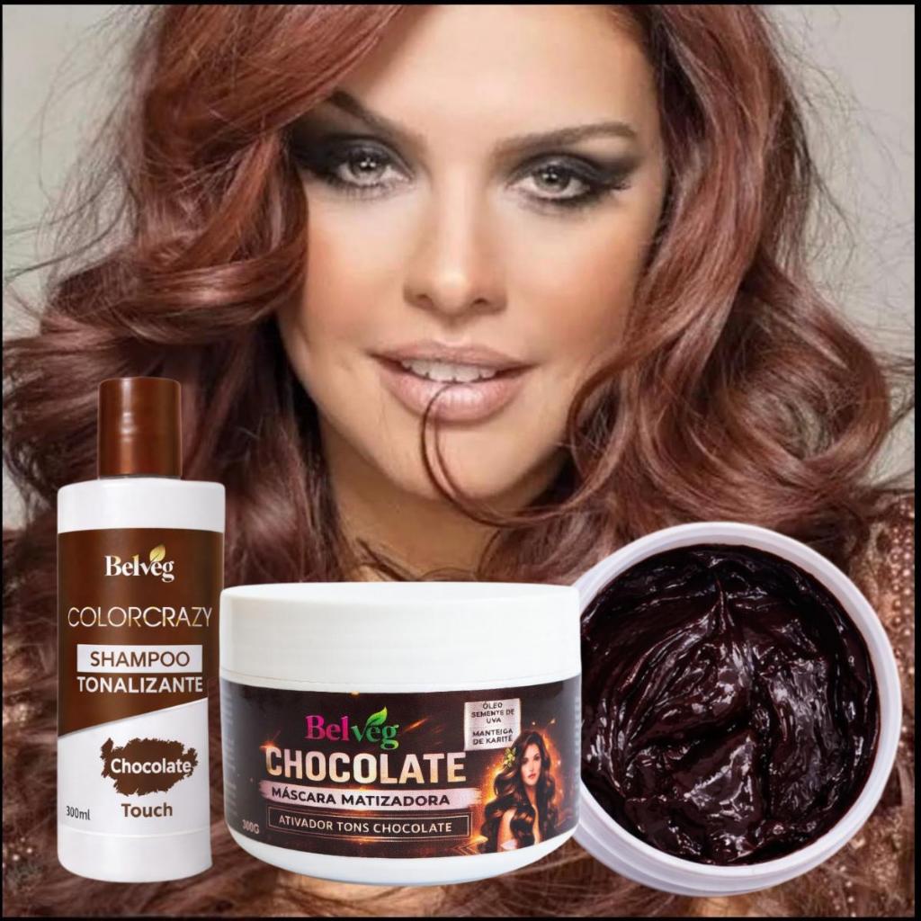 Kit Máscara e Shampoo Tonalizante Chocolate Belveg - S/ Amônia