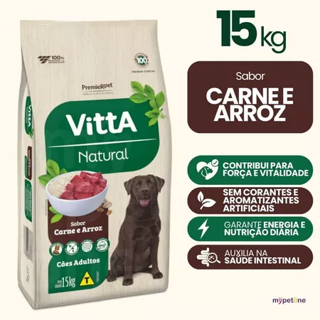 Imagem do produto Ração Premier Vitta Natural 15kg Cães Adultos Carne e Arroz Nutrição Completa no catálogo Master Pet