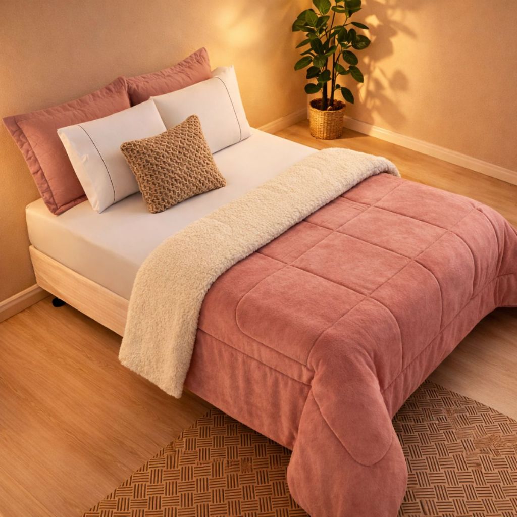 Edredom Coberdrom Queen Sherpa Cobertor Peludo Quente Inverno Luxo 2,40 x 2,20m