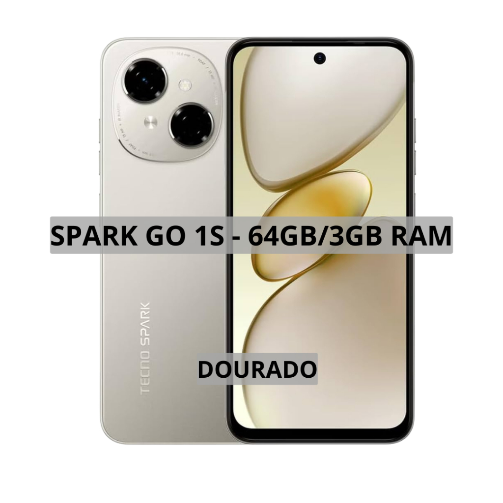 Tecno Spark Go 1S 4G, 64GB Armazenamento 3GB RAM, Bateria 5000MAH