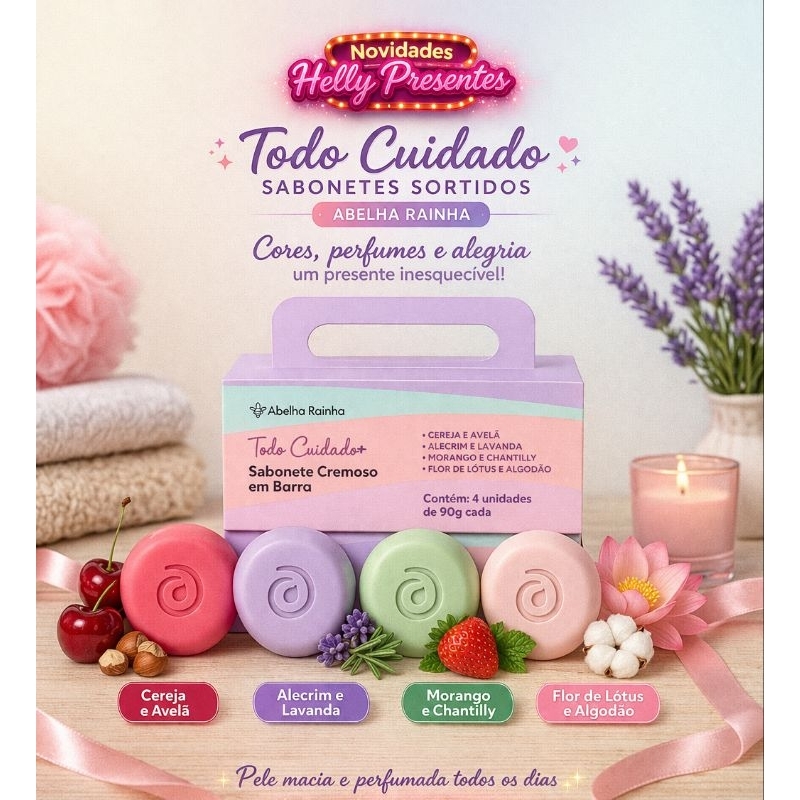 Caixa Sabonetes Abelha Rainha Todo Cuidado 4x80g Presenteável
