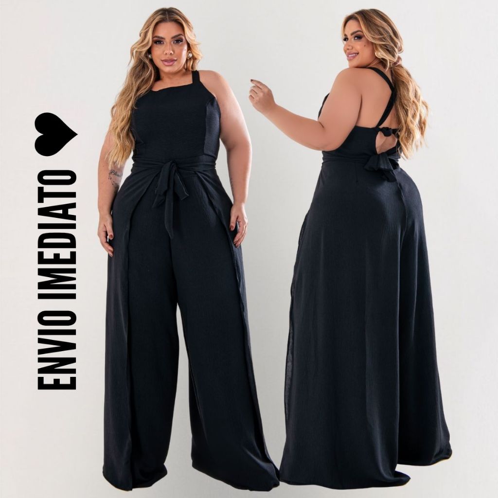 Macacão Pantalona Plus Size Longo Elegante Feminino Envelope Liso