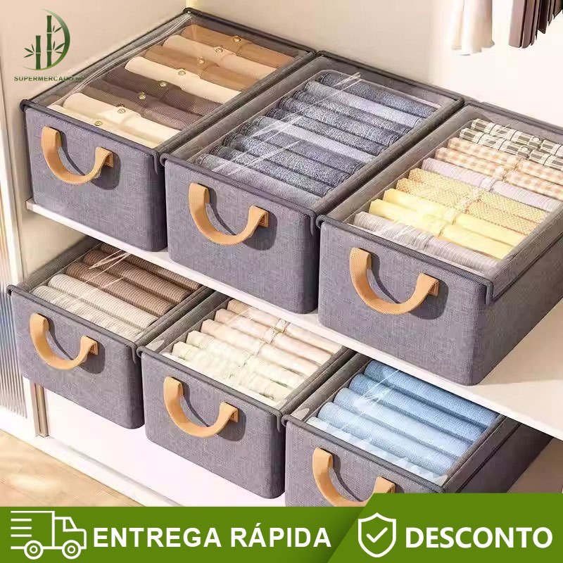Caixa Organizadora Dobrável Multiuso Roupas Reforçado 7 compartimentos e à prova d'água com tampa transparente