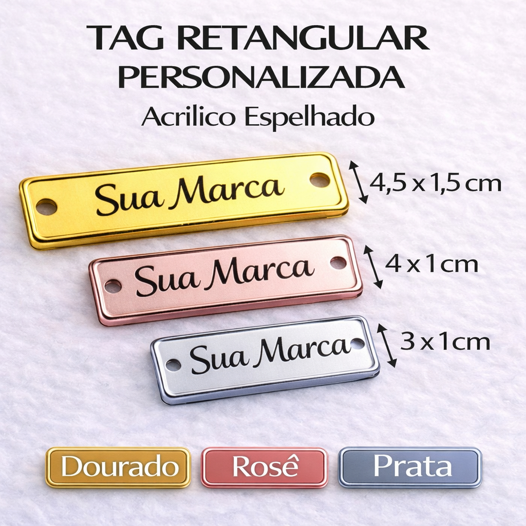 100 Tag Retangular Personalizada Acrílico Espelhado Com Furo ou Sem ...