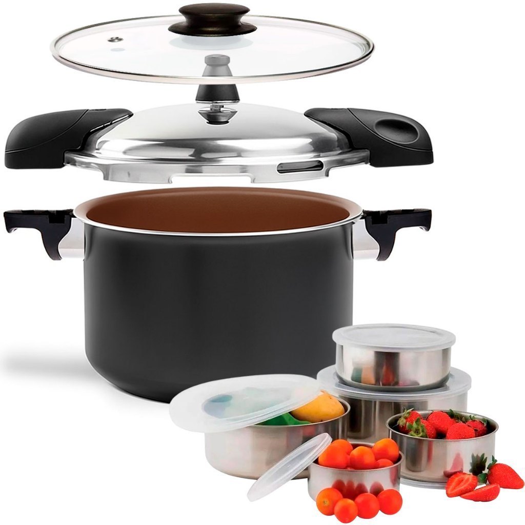 Panela de Pressão 2 em 1 Brinox Pressure 5,4 Litros com Fundo Triplo e ...