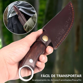 Faca de churrasco de aço inoxidável à mão para cozinha e acampamento cobertura de couro