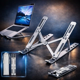 Base Suporte Dobrável para Notebook tablet em Alumínio Ajustável, Portátil, Resistente e Ergonômico