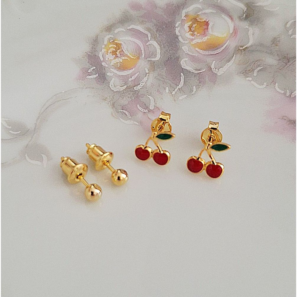 Brinco Infantil Cereja Folheado Ouro 18k Antialérgico | Shopee Brasil