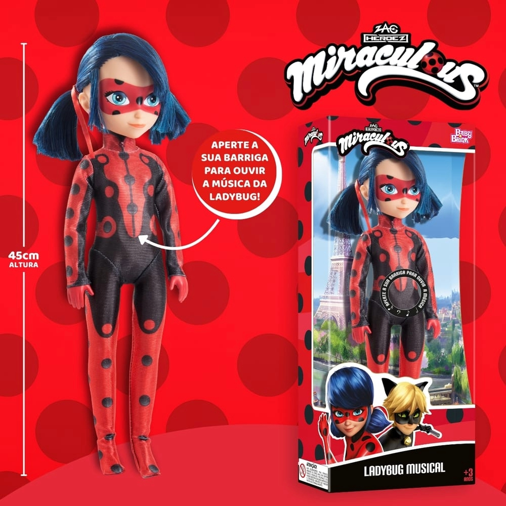 Boneca Ladybug Músical 45cm Miraculous Baby Brink Vermelho