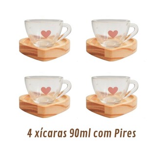 Jogo de Xícaras de Café com Pires de Madeira Coração Cantinho do Café Kit Presente Feminino — foto 5 — Achou Levou Brasil