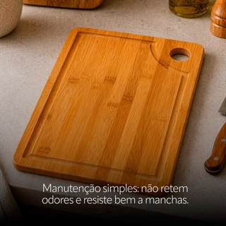 Tábua de Corte em Bambu Com Alça 30x20cm Retangular