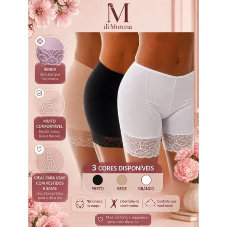 Kit 2 Short Anágua Segunda Pele com Renda Bermuda Feminina