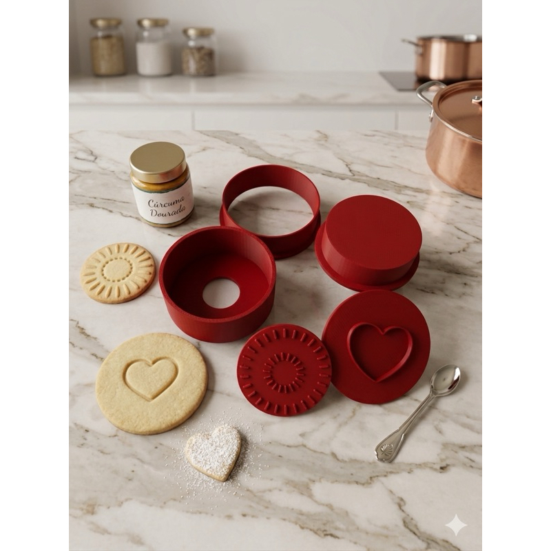 CORTADOR DE BISCOITO BISCOMOLD 4 CM + CARIMBOS 3,5 CM FRASE 