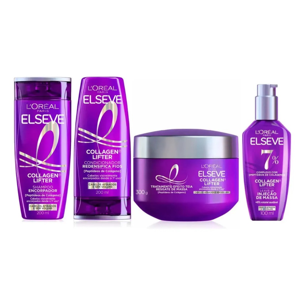 Kit Elseve Collagen Lifter Shampoo Condicionador Máscara Leave in 200ml ...