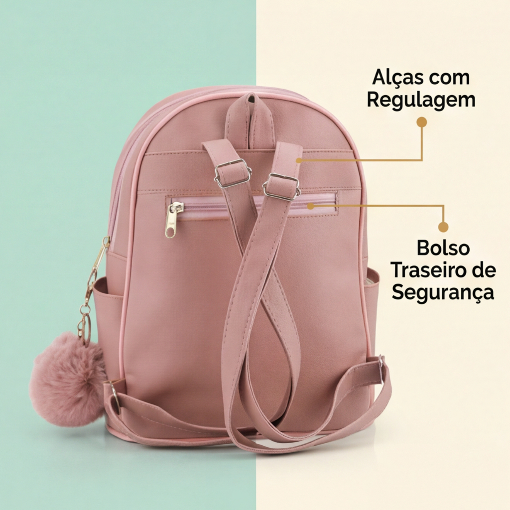 Mini Mochila De Couro Sintético Feminina Bolsa De Costas Reforçada