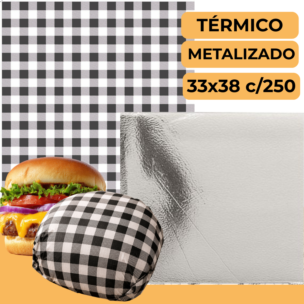 Papel Acoplado TÉRMICO 33x38 Xadrez Preto Anti Gordura para Hambúrguer ...