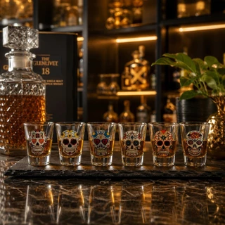 Kit 6 Copos Shot Caveira Mexicana 60ml Tequila Cachaça Whisky