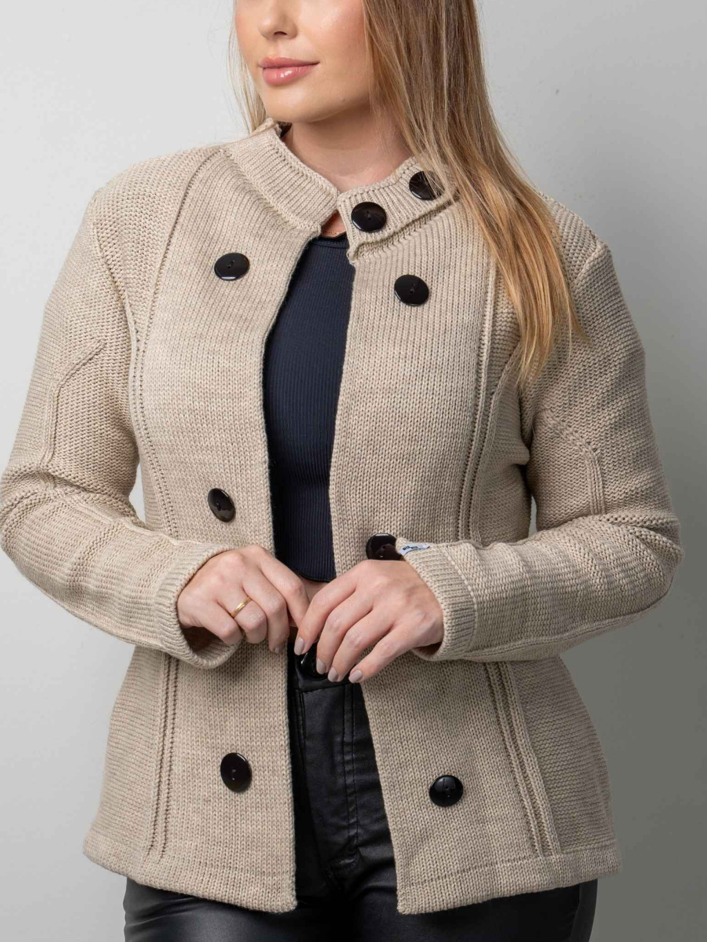 Casaco Feminino Trico Inverno Luxo Cardigan Botões Aberto Lã
