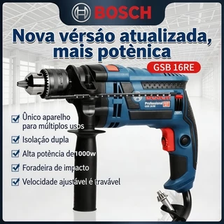 Furadeira de Impacto Bosch GSB 16 RE 1000W, Reversível, Velocidade Variável, Mandril 1/2", Uso Profissional e Doméstico