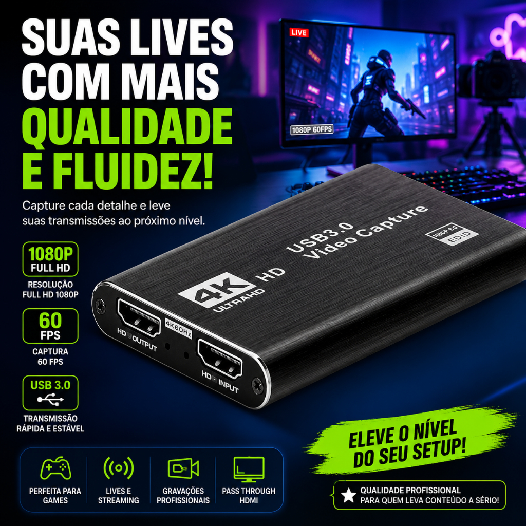 Placa De Captura 4K USB 3.0 HDMI 1080P 60FPS Para Live Stream OBS PS4 ...