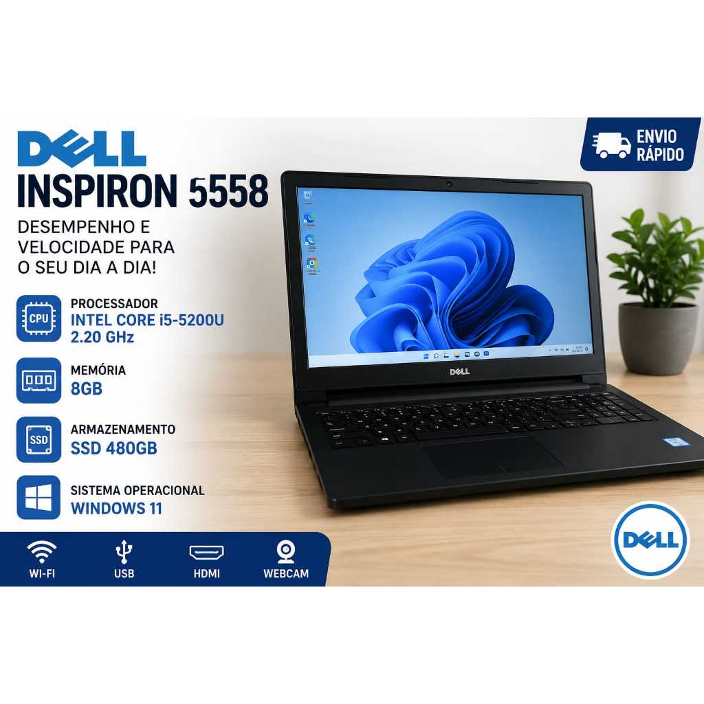 Notebook Dell Inspiron 5558 – i5 | 8GB RAM | SSD 480GB | Windows