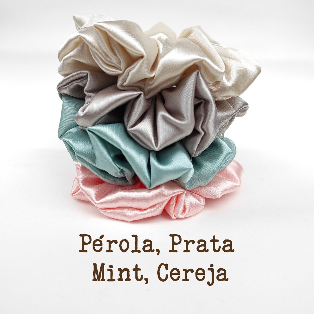 scrunchy♡handmade【702】 Kit com 4 Scrunchie/Xuxa/Amarrador de Cabelo de Cetim Anti frizz