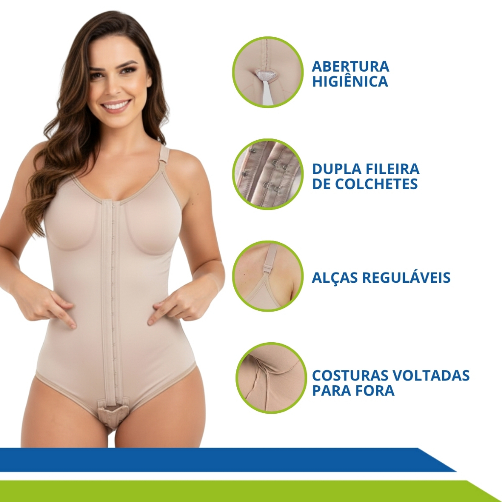 Cinta Pós-Cirúrgica Body Modeladora com Colchetes Frontais e Alças