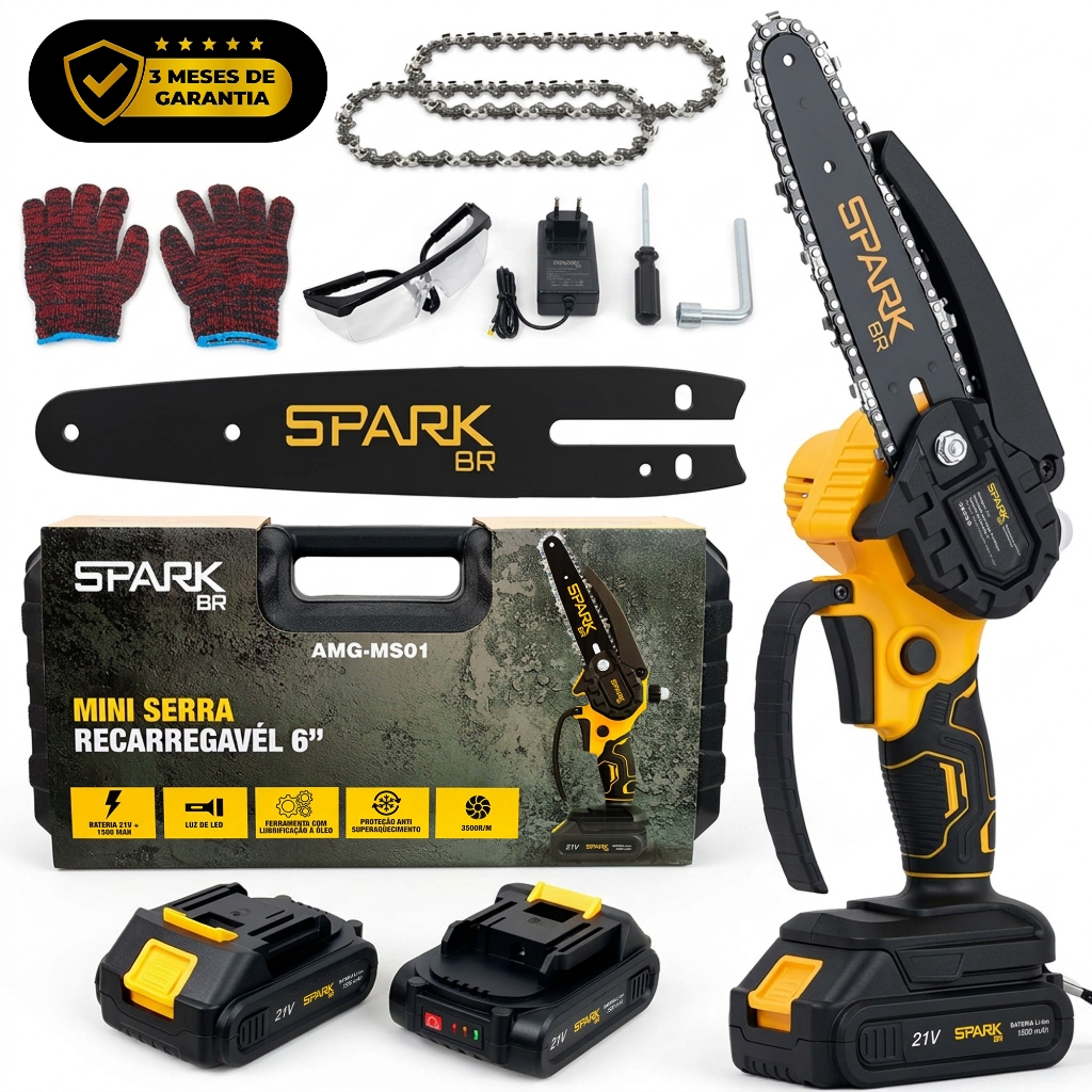 Motosserra Elétrica Portátil SparkBR 6 Polegadas Recarregável