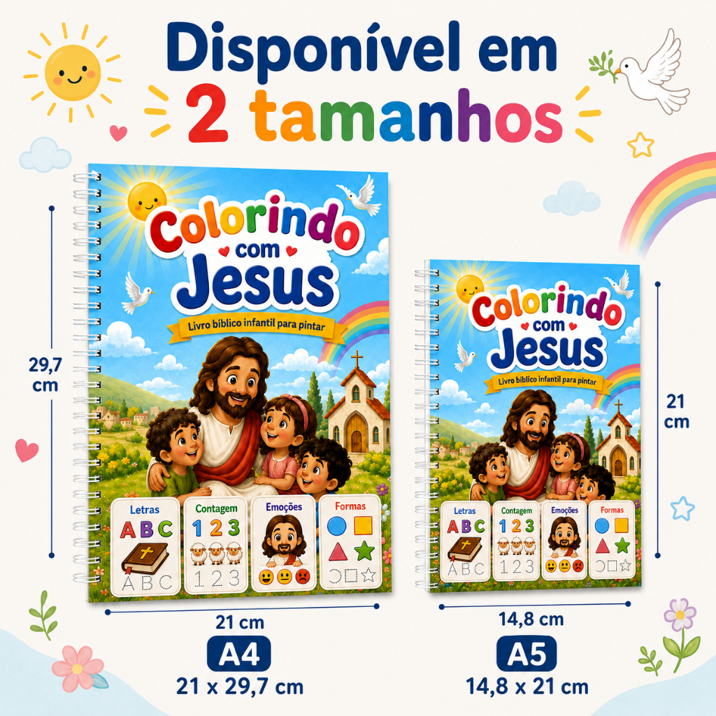 Livro de Colorir - Colorindo com Jesus para Meninos e Meninas | 50 à 70 Atividades Educativas