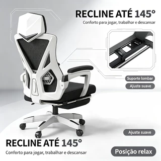 Cadeira Gamer Profissional Reclinável Giratória Ergonômica Tela Mesh Apoio para Pés Confortável Suporte Lombar Home