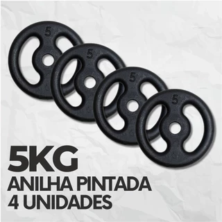 Kit 4 Anilhas 5kg Ferro Fundido Pintada Peso de Academia (Total 20KG)