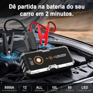 Auxiliar de Partida Automotivo 12V Carregador Portátil para Bateria Power Bank com Lanterna LED